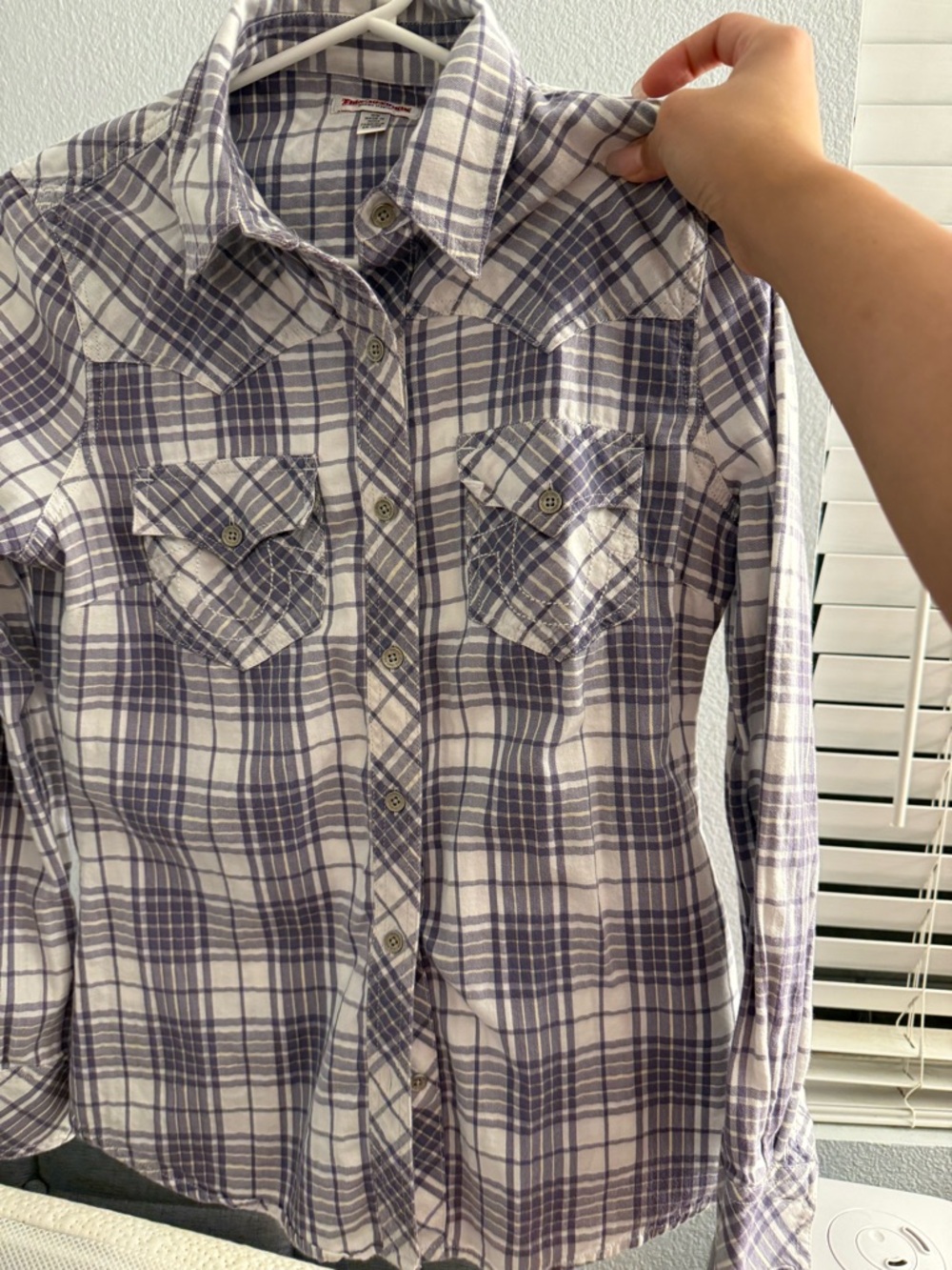 Plaid Button-Up Shirt in Lavender and White